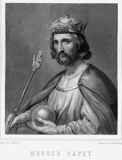 Hugues I Capet (v. 941 - 996), francia herceg, majd francia király portréja - Lavallée „Histoire des Français”-jában, metszet, sd. alkotó: Unknown artist