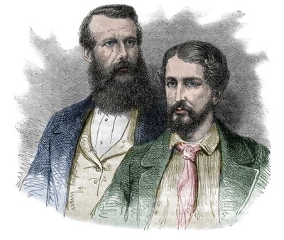 John Hanning Speke brit felfedező és James Augustus Grant brit katona és felfedező portréja. Együtt kutatták fel a Nílus forrásait – metszet a „A nagy utazások festői története a tizenkilencedik században” c. 1877 alkotó: Unknown artist