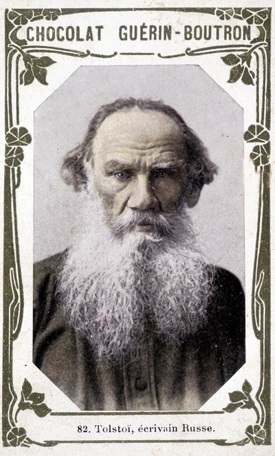 Lev Nyikolajevics, Tolsztoj gróf (Lev Tolsztoj), orosz író (1828-1910) portréja. Vignette des csokoládé Guérin - Boutron alkotó: Unknown artist