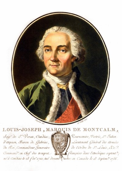 Louis-Joseph, Saint-Véran Montcalm márki (1712-1759) portréja. Egy francia tábornok halt meg, amikor Quebecet az angolokkal szemben próbálta megvédeni. századi metszet. alkotó: Unknown artist