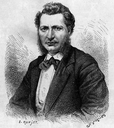 Louis Riel (1844-1885), kanadai politikus és a metis nép védelmezőjének portréja. Metszet a „Le journal de la jeunesse”-be alkotó: Unknown artist