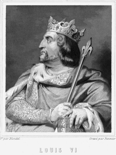 VI. Lajos le Gros (1081 - 1137), francia király portréja - Lavallée „Histoire des Français”-jában, metszet, sd. alkotó: Unknown artist