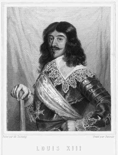 XIII. Lajos (1601 - 1643), francia király portréja – Lavallée „” Histoire des Français” című könyvében, metszet, sd. alkotó: Unknown artist
