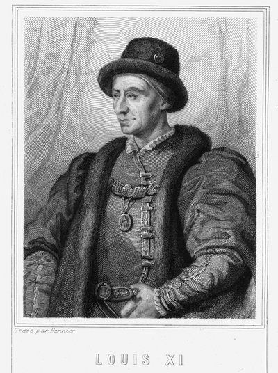 XI. Lajos (1423 - 1483), francia király portréja - Lavallée „Histoire des Français”-jában, metszet, sd. alkotó: Unknown artist