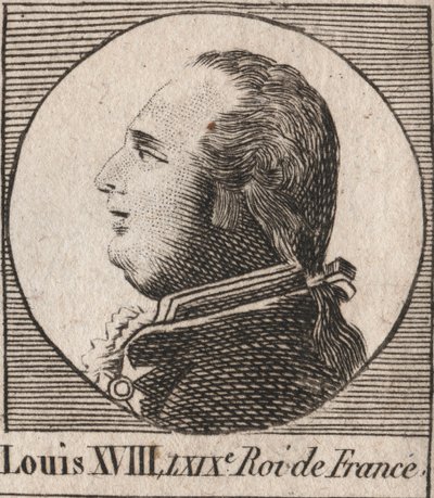 XVIII. Lajos (1755-1824), becenevén a Vágy, Franciaország és Navarra királya 1814-től 1815-ig és 1815-től 1824-ig - XVIII. Lajos, akit a vágyott francia királyként ismernek - metszet az „Instruction sur l