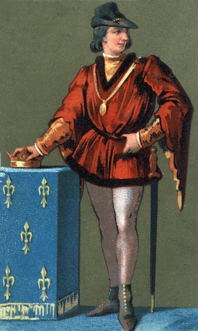 X. Lajos, a hutin (1289-1316), francia király portréja. 19. századi kromolitográfia alkotó: Unknown artist