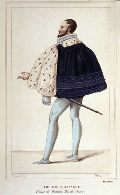 Louis de Gonzague, Mantova hercegének portréja, aki 1565-ben kötött házasságot Henriette de Cleves-szel, Nevers új hercegével. metszet 1830-ból alkotó: Unknown artist