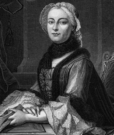 Madame Geoffrin portréja, szül. Marie Therese (Marie-Therese) Rodet (1699-1777) – 1862-es metszet első íróink „A világ királynői” című könyvében, Jean Germain Desire Armandaud irányítása alatt megjelent könyv alkotó: Unknown artist