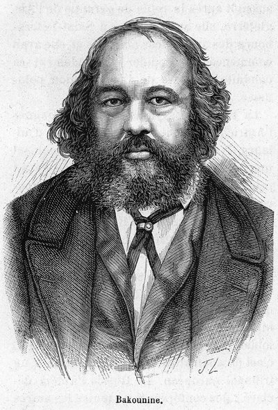 Mihail Alekszandrovics Bakunin (1814-1876), orosz anarchista forradalmár portréja. Metszet 19. század. alkotó: Unknown artist