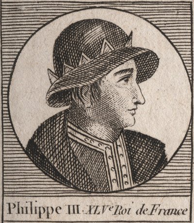 III. Fülöp francia portréja, dit Philippe le Hardi (1245-1285) (a Kapetusok dinasztiája) – III. Fülöp, akit Franciaország merész királyának neveztek – metszet az „Instruction sur l