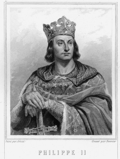 Fülöp portréja – mondta Philippe Auguste (1165-1223), Franciaország királya – Lavallée „Histoire des Français” című művében, metszet, sd. alkotó: Unknown artist
