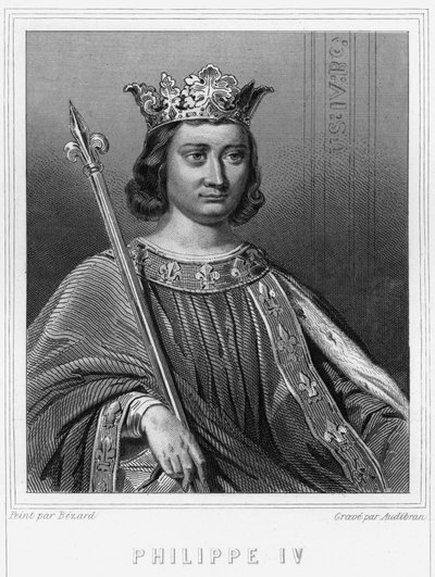 IV. Bél Fülöp (1268 - 1314), francia király portréja - Lavallée „Histoire des Français”-jában, metszet, sd. alkotó: Unknown artist