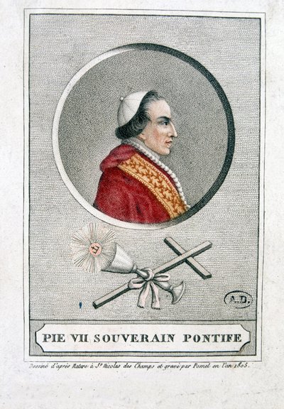 VII. Pius (1742 - 1823) portréja medalionban - metszet alkotó: Unknown artist