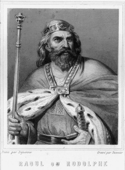 Raoul vagy burgundi Rodolphe (? - 936), burgundi herceg és francia király portréja - Lavallée „Histoire des Français”-jában, metszet, sd. alkotó: Unknown artist