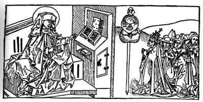 Svédországi Szent Brigitte (1103 - 1373) portréja. A Voragine-i Jacobus (James) (1228-1298) metszete a „Leben der Heiligen - sommerteil”-ből (A szent könyve). Lübeck 1488. alkotó: Unknown artist