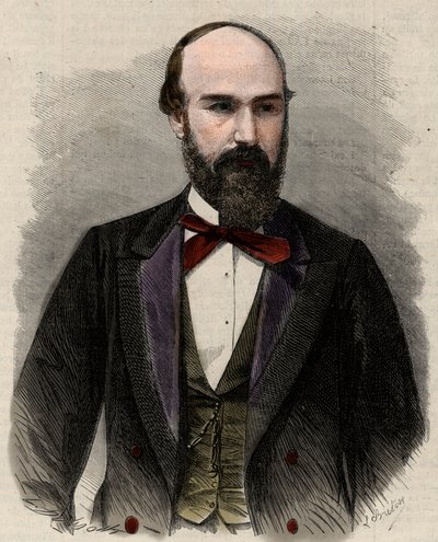 Santos Gutierrez (1820-1872) politikus és a Kolumbiai Egyesült Államok volt elnökének portréja. Metszet a „L