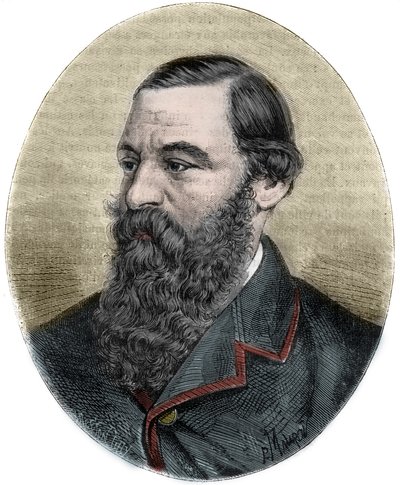 Sir Samuel Baker (1821-1893) portréja a „Picturesque Histoire des grands voyages au 19. századi” című metszetből. 1877 alkotó: Unknown artist