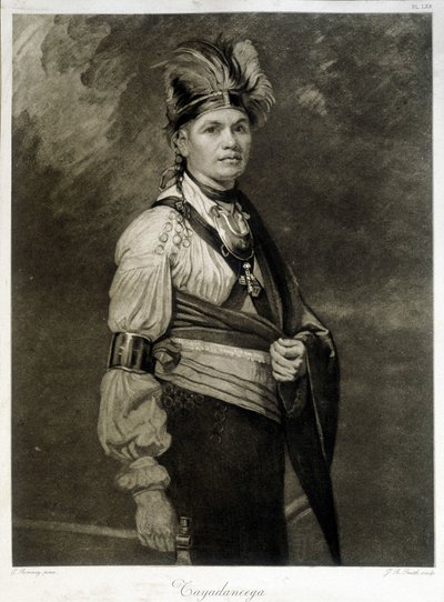 Tayadaneega (vagy Thayendanega), a mohawk törzs (észak-amerikai indián csoport, az Irokéz Föderáció tagja) vezetőjének portréja. alkotó: Unknown artist