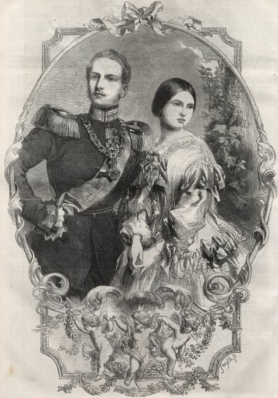Királyi Felségük Viktória hercegnő (1840-1901) (Viktória királynő) és Frigyes Vilmos porosz trónörökös (1831-1888) portréja. Metszet 1858-ból. alkotó: Unknown artist