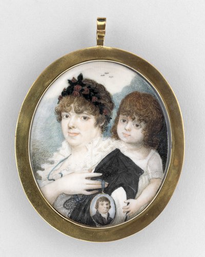Anya és gyermeke portréja, 1810-20 körül (akvarell elefántcsonton, aranyozott réz és üveg) alkotó: Unknown artist