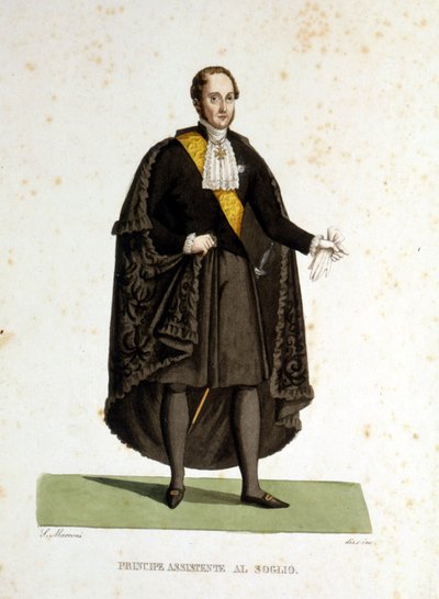 A Szentszék egy segédhercegének portréja, aki szertartások és látogatások során szolgált. századi metszet. alkotó: Unknown artist