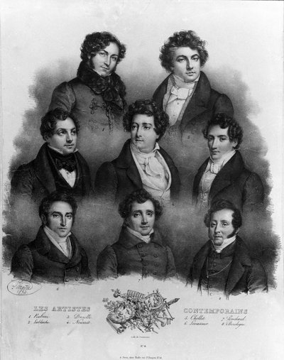 Különböző operaénekesek portréja: 1 Giovanni Battista Rubini (1794-1854) 2 Luigi Lablache (1794-1858) 3 Domenico Donzelli (1790-1873) 4 Adolphe Nourrit (1802-1839) 5 Choblet; 6 Nicolas prosper Levasseur (The Vasseur) (1791-1871) 7 Louis Antoine Ponchard alkotó: Unknown artist