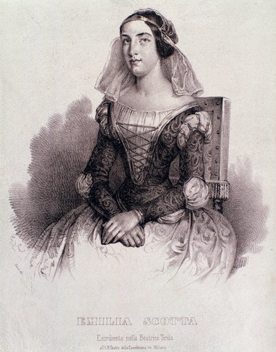 Emilia Scotta énekesnő portréja a Beatrice de Tende című operában alkotó: Unknown artist