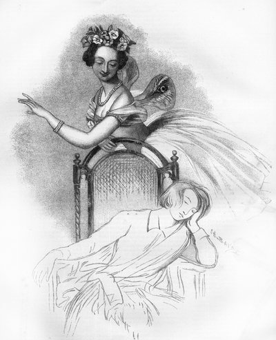 Marie Taglioni (1804-1884) francia romantikus balerina halálakor megjelent portré, aki itt a honorárium Sylphide szerepében Charles Louis Didelot „Zephire et Flore” című művében. Metszet a „” Le Monde Illustré”-ben alkotó: Unknown artist