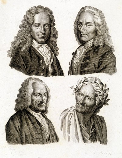 Voltaire portréi különböző korokban - metszet alkotó: Unknown artist