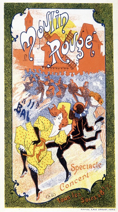 Plakát, amely bejelenti a párizsi Moulin Rouge-ban minden este zajló „” koncerteket” alkotó: Unknown artist