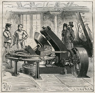 Fazekasság: Fleury gép tégla mechanikus fröccsöntésére. Metszet 1885-ből Adolphe BITARD „” Les arts et metiers illustres” című könyvébe. alkotó: Unknown artist
