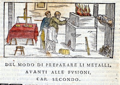 Fém előkészítése olvasztáshoz - a Biringuccio „Pirotechnia”-ban alkotó: Unknown artist