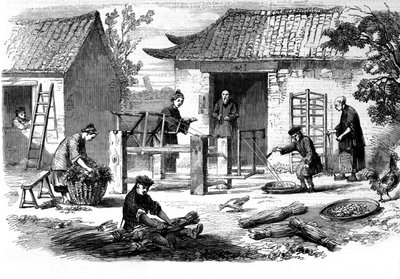 Selyemgyártás Kínában és a gyártás különböző szakaszai. alkotó: Unknown artist