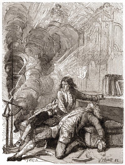 Georges Guillaume Richmann professzor (1711-1753) egy elektrométeres kísérlet után a műhelyében halt meg. alkotó: Unknown artist