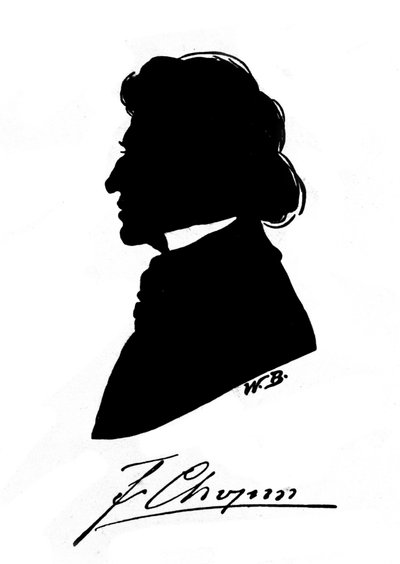 Frederic Chopin (1810-1849) lengyel zeneszerző profil sziluettje autogrammal. 19. század alkotó: Unknown artist