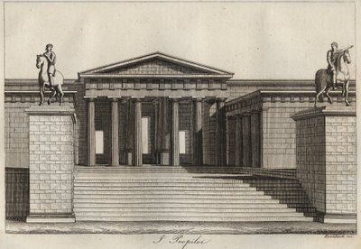Propylees (Propylaea) (Athénész akropolisza) metszet az Univerzum minden népének „szokásai és hagyományai” című könyvéből. Azaz: A kormányzat, a törvények, a milícia, a vallás története a legtávolabbi időktől napjainkig "1856 alkotó: Unknown artist