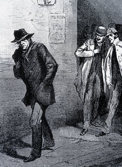 Pszichotikus hangulat éjszaka London utcáin (Hasfelmetsző Jack meggyilkolása miatt) - 19. század vége, kb. 1888. alkotó: Unknown artist