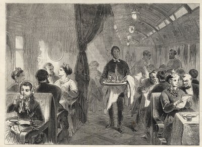 A Pacific Railways Pullman étkezőkocsija 1869-ben - a Pacific Railway egyik vagonszállodájában - alkotó: Unknown artist