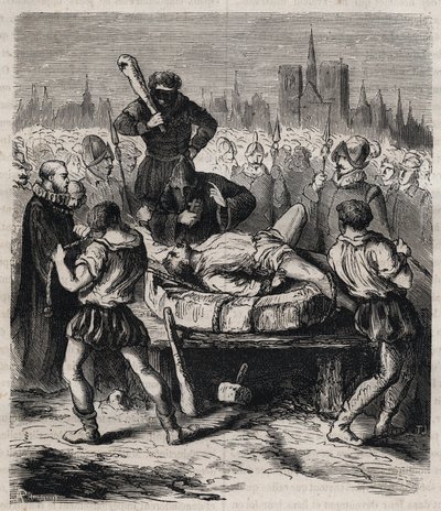 Francois Ravaillac (1578-1610), IV. Henrik király (1553-1610) bérgyilkosának megbüntetése a párizsi Place de Greve-en 1610-ben – Pierre Zaccone (1817-1895) 1879-es metszete „Titkos, politikai és vallási társaságok története” c. alkotó: Unknown artist