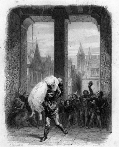 Quasimodo megmenti Esmeraldát. Victor Hugo 1844-es Notre Dame de Paris illusztrációja. alkotó: Unknown artist