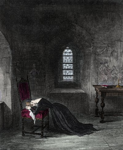 Jeanne Gray királynő a londoni Tower foglya. Lady Jane Gray (1537-1554), VIII. Henrik király unokahúga, 9 napig volt Anglia királynője. Unokatestvére, Mary (Mary Tudor) követeli a trónt, és bebörtönzik és kivégzik hazaárulás miatt. Metszés alkotó: Unknown artist