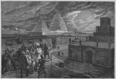 A Babilon folyó menti templomok és paloták újjáépítése - Mezopotámia: Babilon városának újjáépítése, amely II. Nabukodonozor király uralkodása alatt épült. alkotó: Unknown artist