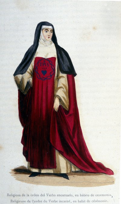 A szertartásos öltözékben megtestesült ige rendjének vallásos. Metszet egy vallási rendekről szóló albumból, Párizs alkotó: Unknown artist
