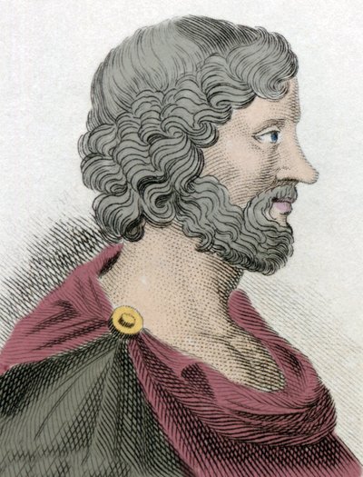 Kirénei Arisztippe (Kr. e. 435-356) ábrázolása, Szókratész görög filozófus tanítványa, 19. századi metszet. alkotó: Unknown artist