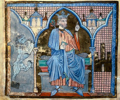 III. Ferdinánd kasztíliai király vagy Szent Ferdinánd (1199-1252) ábrázolása Miniatűr a „Királyi kiváltságok mutatója” című kéziratból. 66 v. 13. századi Santiago de Compostela (Santiago de Compostela) (Santiago de Compostela), archívum alkotó: Unknown artist