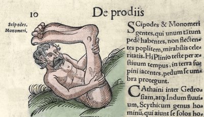 Sciapod szörny ábrázolása Wolfhart (Conrad Lycosthene) „The Book of Prodigiorum ac ostentorum Chronicon Basileae” 1557-es metszete alkotó: Unknown artist