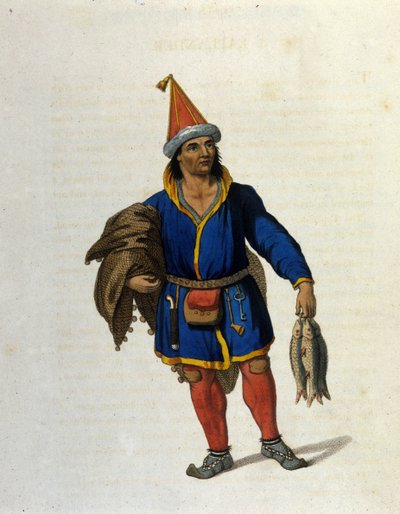 Egy őshonos számi (Norvégia, Svédország, Oroszország, Finnország területén él) halászatból visszatérő ábrázolása. századi metszet alkotó: Unknown artist