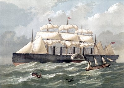 A Great Eastern brit hajó ábrázolása, az első óriáshajó, amelyet 1858-ban avattak fel az Isambard Kingdom Brunel tervei alapján (Great East Iron vitorlás gőzhajó, Isambard Kingdom Brunel tervezte) – XIX. alkotó: Unknown artist