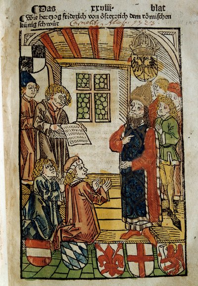 A Konstanzi Zsinat (1414-1418) képviselete, amelyet I. Zsigmond császár és XXIII. János antipápa hívott össze. Véget vetett a Nyugat nagy szakadásának. Miniatűr 1414. Párizs. Lengyel Könyvtár alkotó: Unknown artist