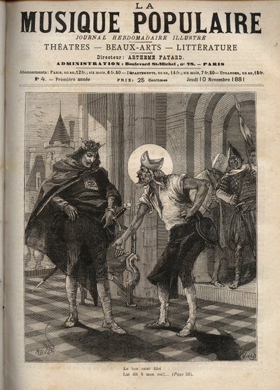 Az I. Dagobert királyt (körülbelül 600-639) és Saint Eloi de Noyont (kb. 588-660) képviselő francia népszerű dal, a „King Dagobert” ábrázolása: „A jó Szent Eloi alkotó: Unknown artist